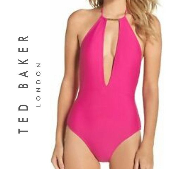 NWT Ted Baker Pikaa Halter 1-PC Swimsuit Pink, Size 6 - Picture 1 of 8